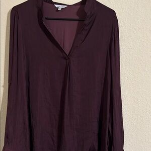 Naked Zebra V-Neck Long Sleeve Tunic in Deep Plum Office Career